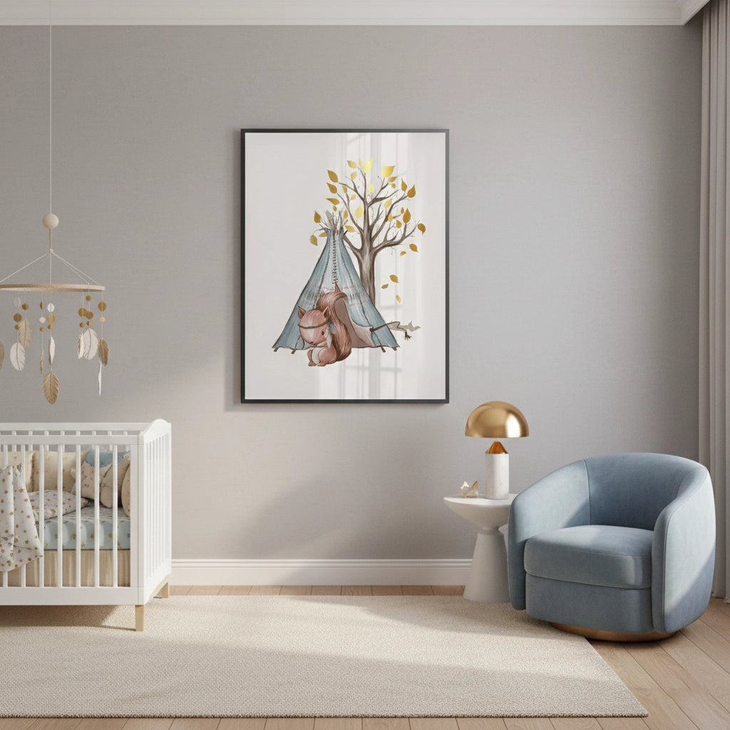 Gold Leaf Teepee Squirrel - Fine Art - Jasmineart.ae