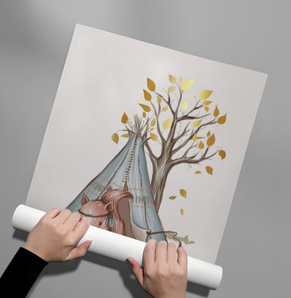 Gold Leaf Teepee Squirrel - Poster