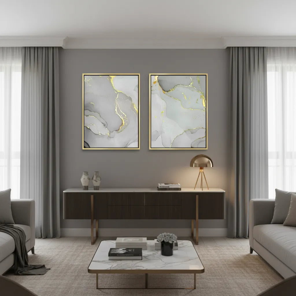 Gold Marble Set of 2 - Canvas - Jasmineart.ae