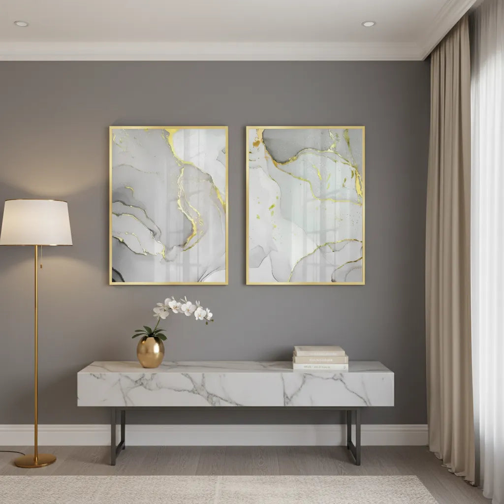 Gold Marble Set of 2- Fine Art - Jasmineart.ae