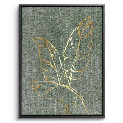 Gold Outline Tropical Leaf - Canvas