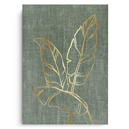 Gold Outline Tropical Leaf - Canvas