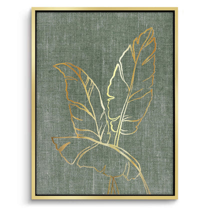 Gold Outline Tropical Leaf - Canvas