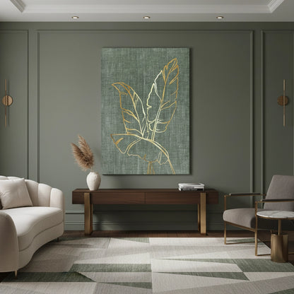 Gold Outline Tropical Leaf - Canvas