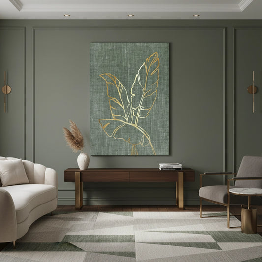 Gold Outline Tropical Leaf - Canvas