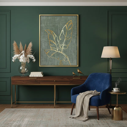 Gold Outline Tropical Leaf - Canvas