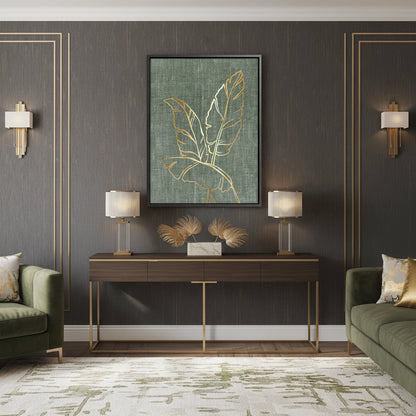 Gold Outline Tropical Leaf - Canvas