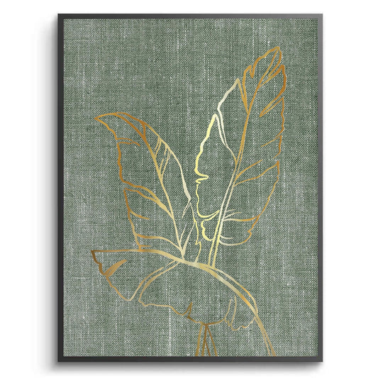 Gold Outline Tropical Leaf - Fine Art