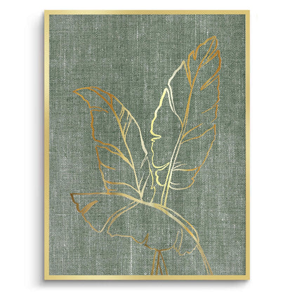 Gold Outline Tropical Leaf - Fine Art