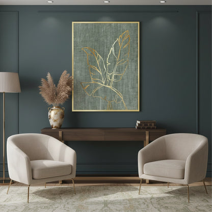 Gold Outline Tropical Leaf - Fine Art