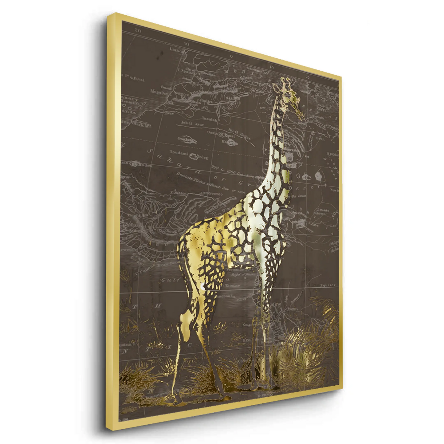 2Golden Giraffe on Vintage Map - Fine Art