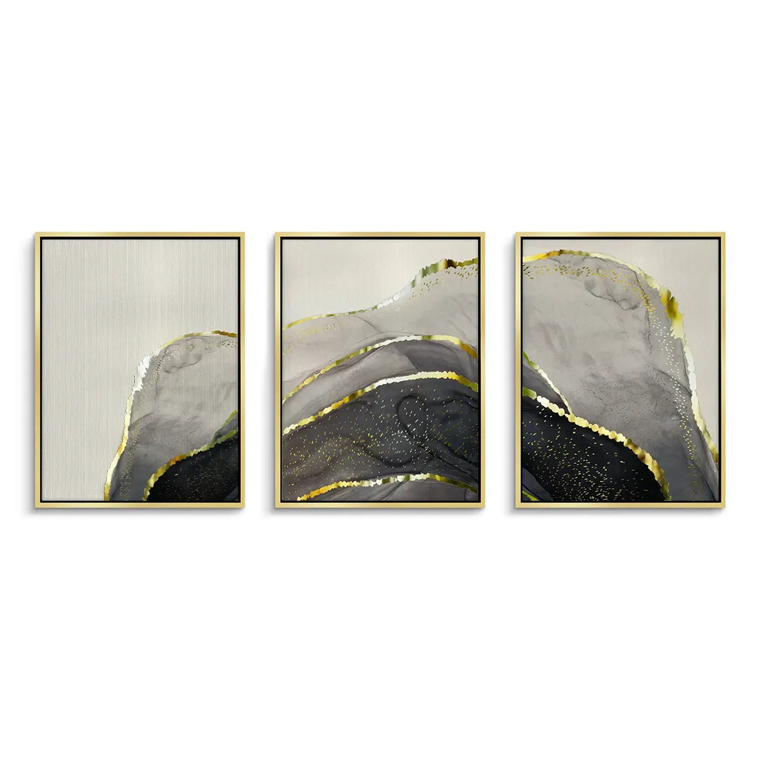 Golden Geode Set of 3 - Canvas - Jasmineart.ae