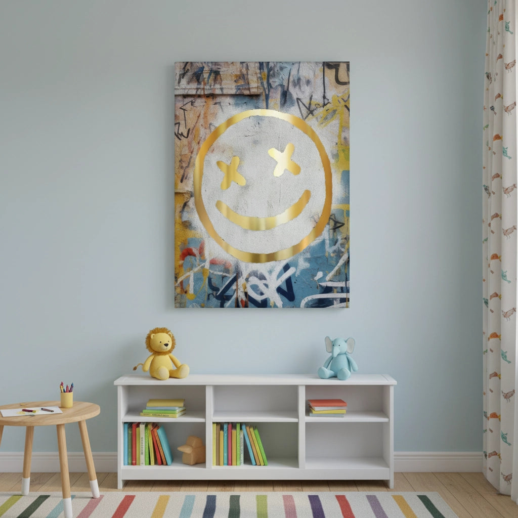Gold Smiley Face - Canvas - Jasmineart.ae