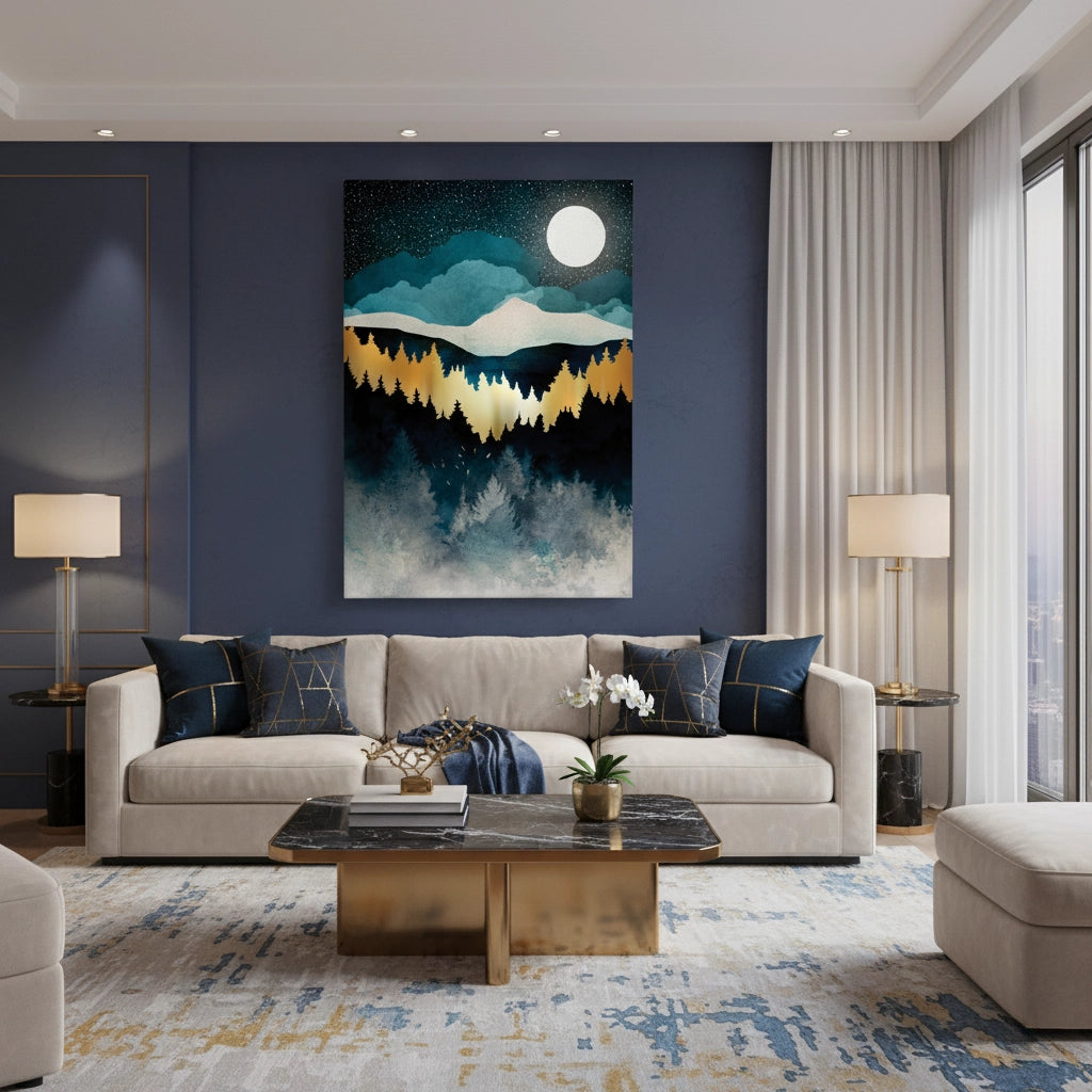 Gold Starry Mountain- Canvas - Jasmineart.ae