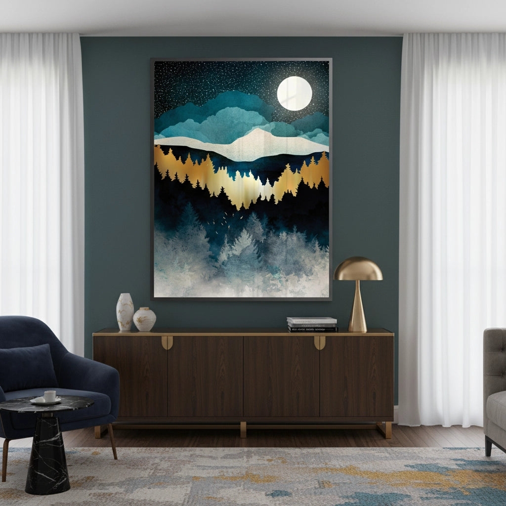 Gold Starry Mountain - Fine Art - Jasmineart.ae