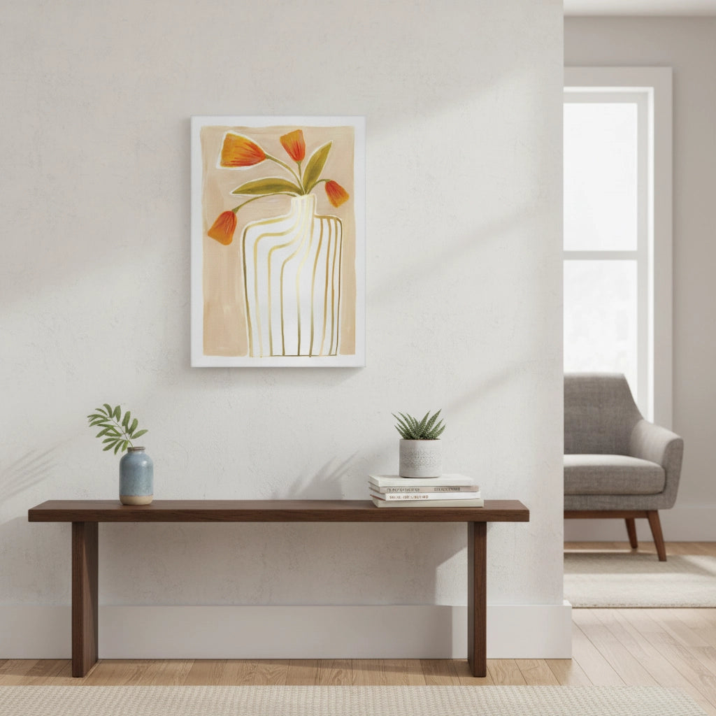 Gold Stripe Vase - Canvas - Jasmineart.ae