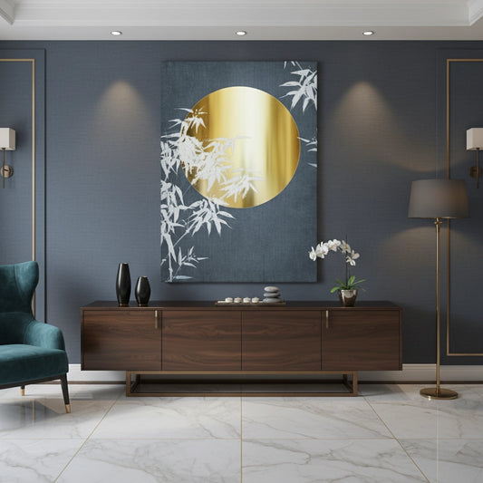 Gold Sun and Bamboo Leaves - Canvas