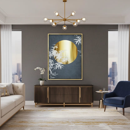 Gold Sun and Bamboo Leaves - Canvas