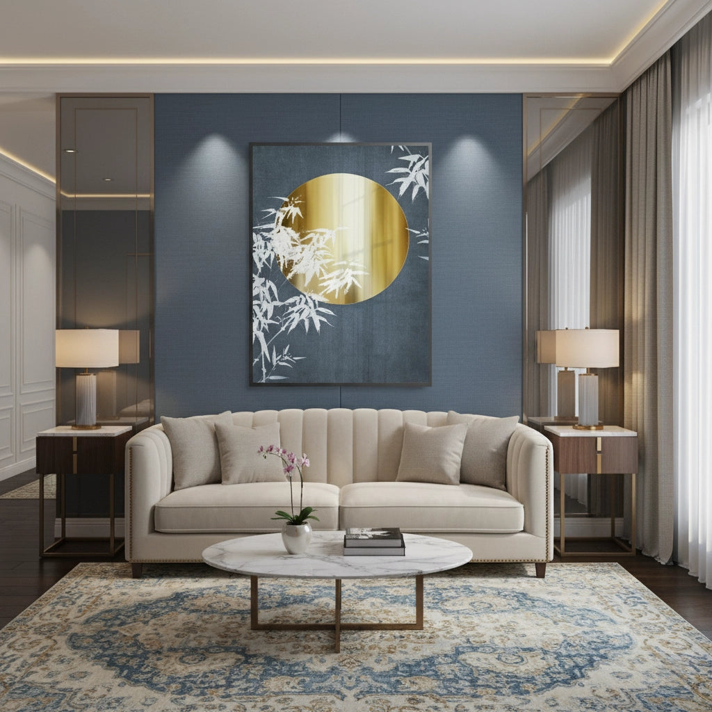Gold Sun and Bamboo Leaves - Fine Art - Jasmineart.ae