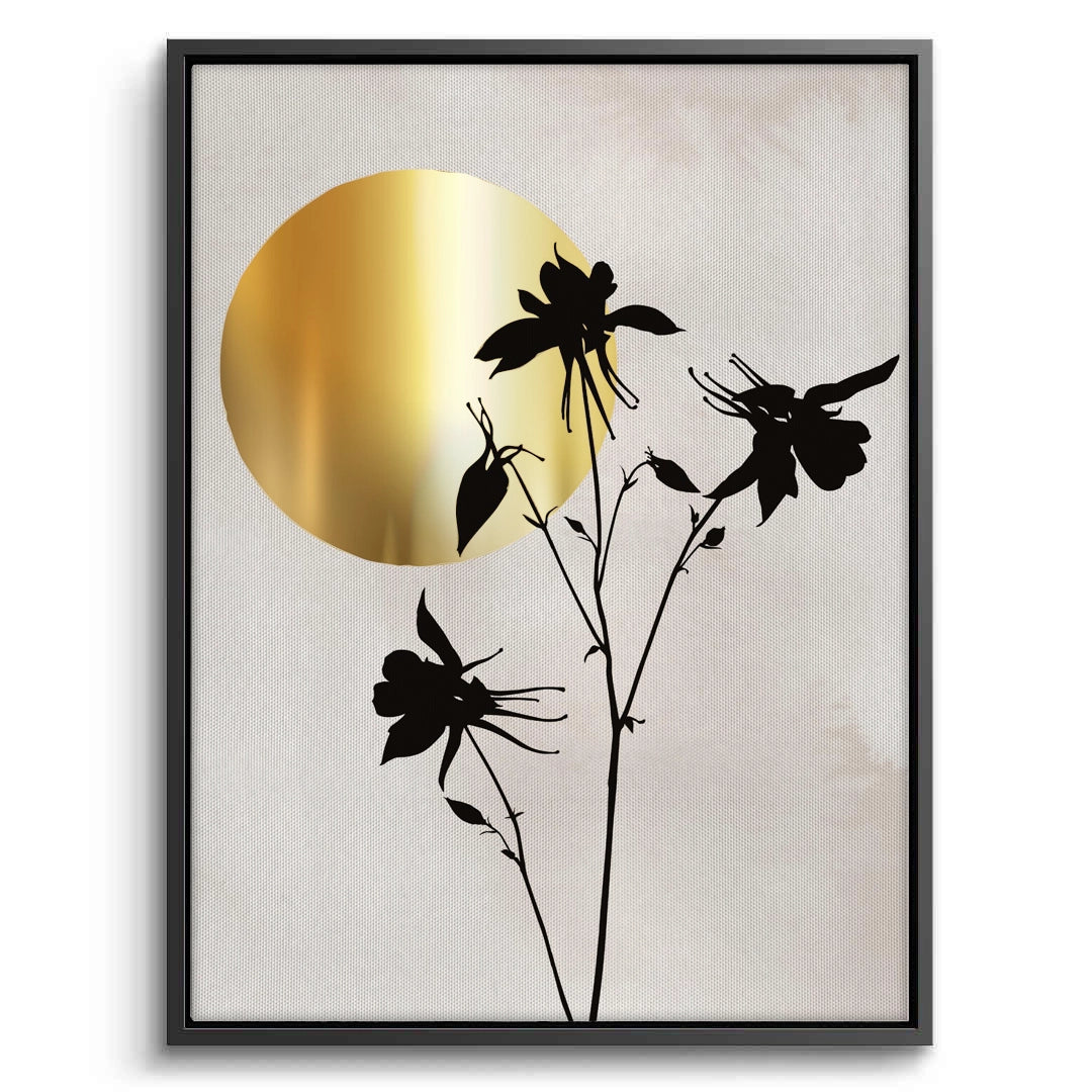 2Gold Sun and Black Flower  - Canvas