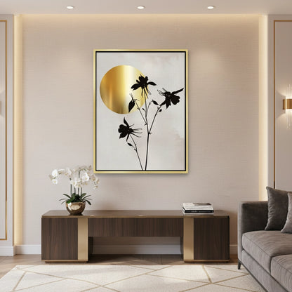 Gold Sun and Black Flower  - Canvas