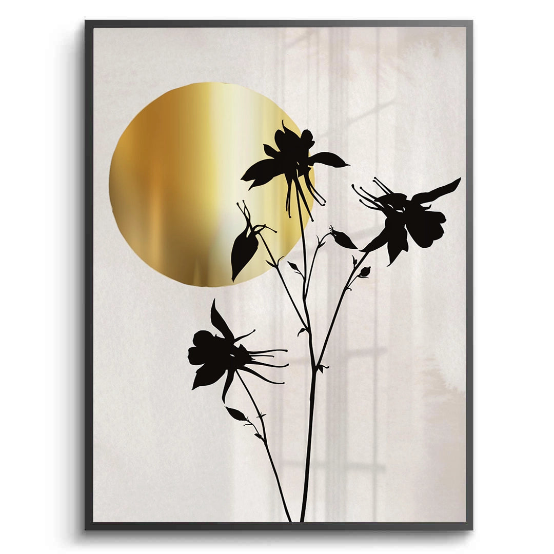 2Gold Sun and Black Flower - Fine Art