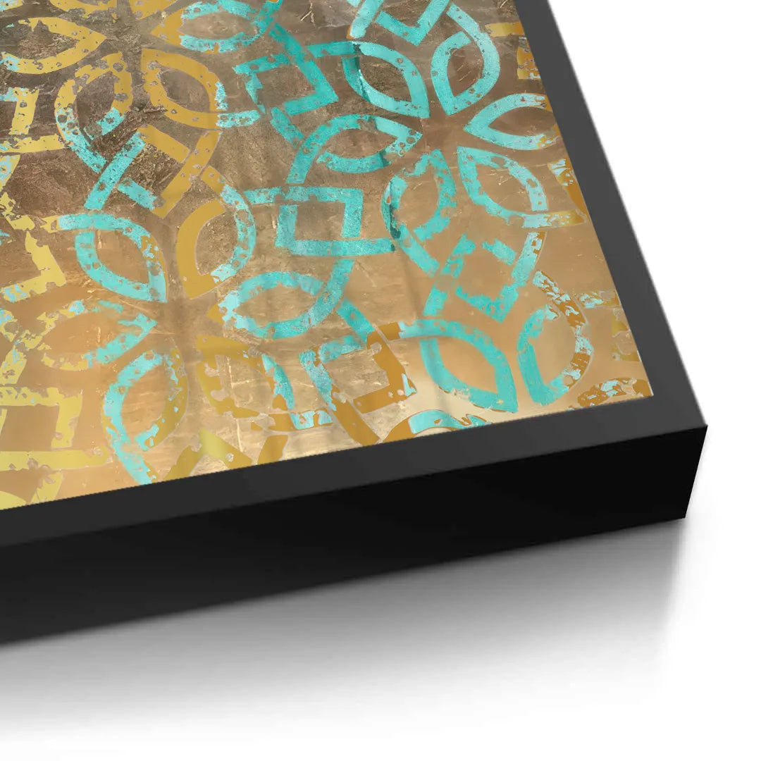 Gold Teal Pattern - Fine Art - Jasmineart.ae