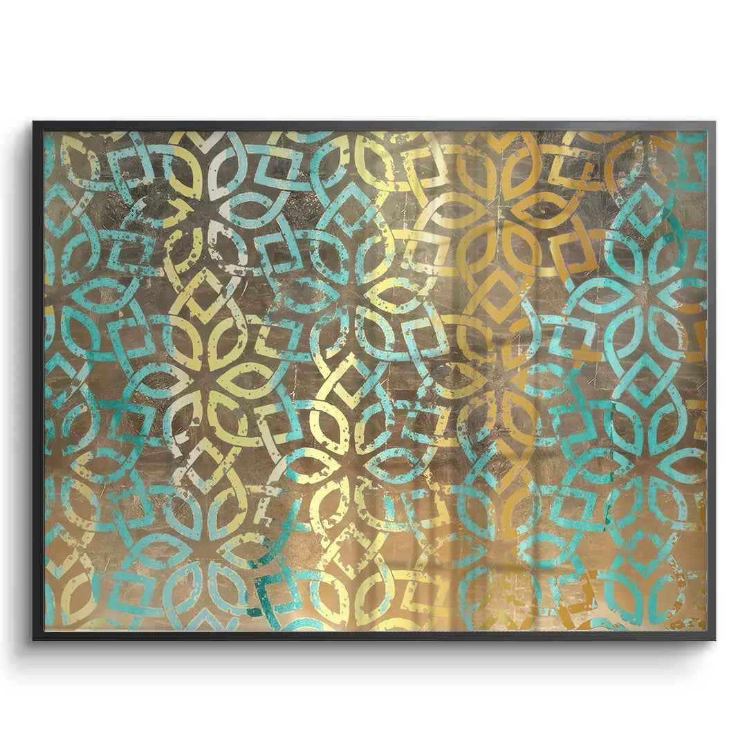 Gold Teal Pattern - Fine Art - Jasmineart.ae