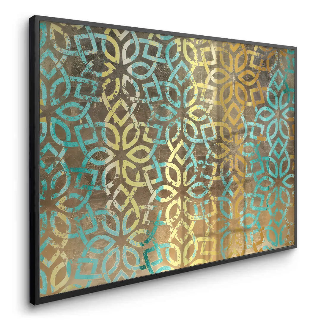 Gold Teal Pattern - Fine Art - Jasmineart.ae