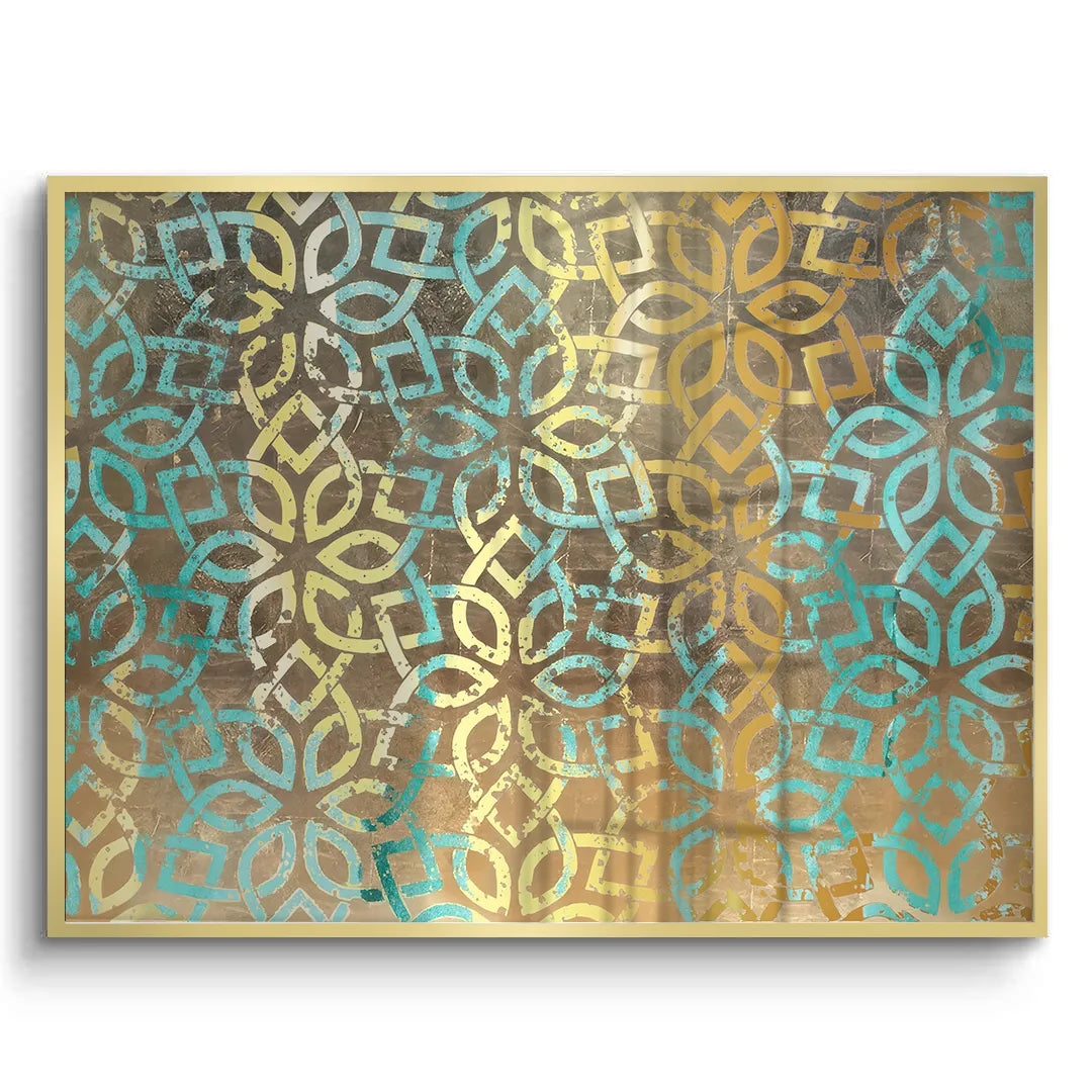 Gold Teal Pattern - Fine Art - Jasmineart.ae