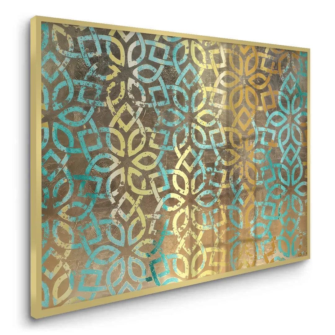 Gold Teal Pattern - Fine Art - Jasmineart.ae