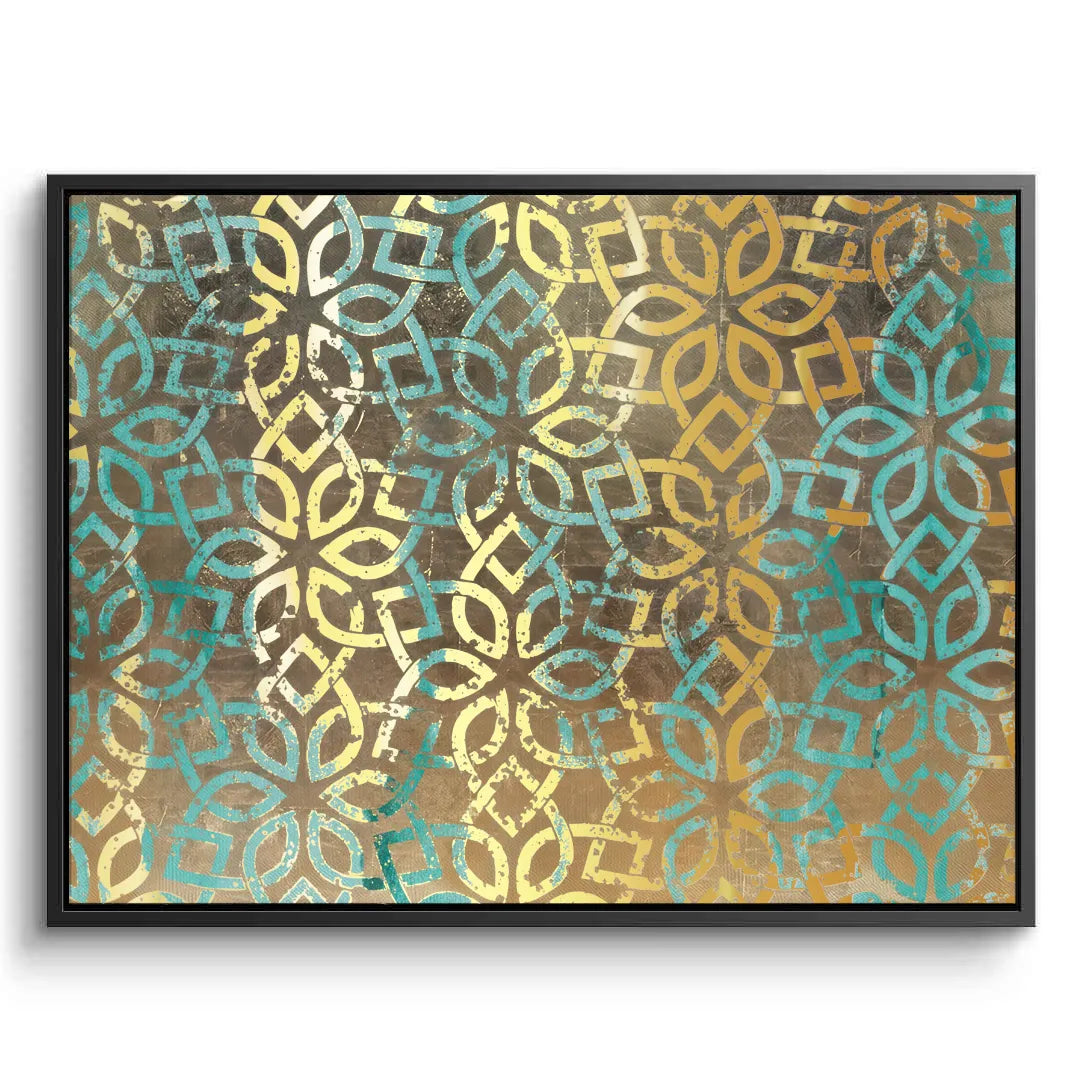 Gold Teal Pattern - Canvas - Jasmineart.ae