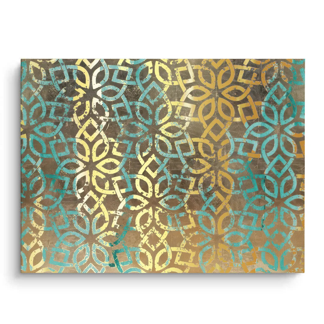 Gold Teal Pattern - Canvas - Jasmineart.ae