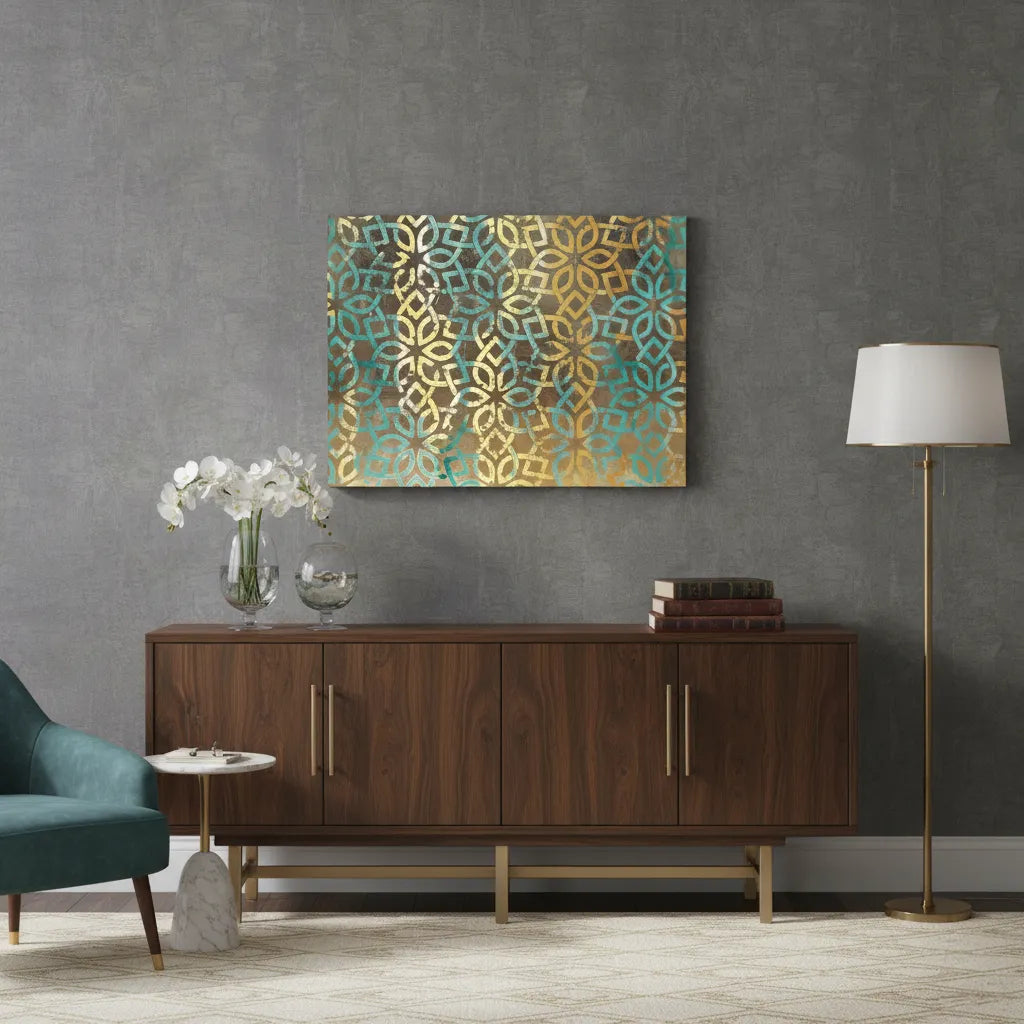 Gold Teal Pattern - Canvas - Jasmineart.ae