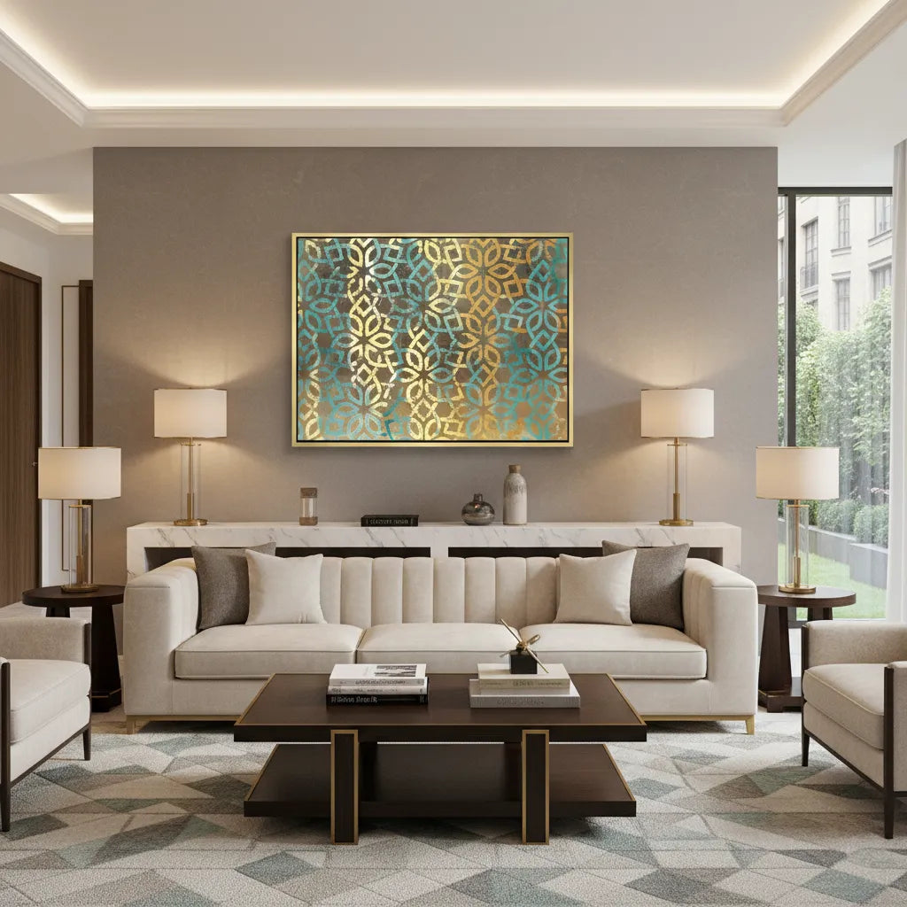 Gold Teal Pattern - Canvas - Jasmineart.ae
