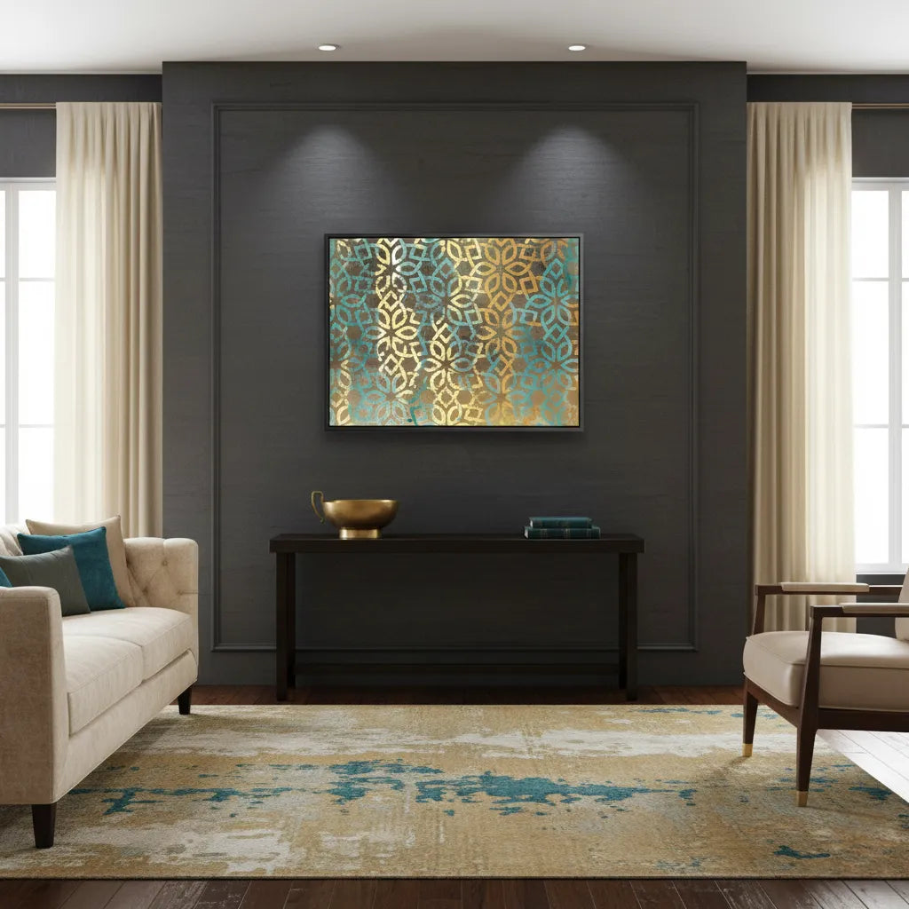 Gold Teal Pattern - Canvas - Jasmineart.ae