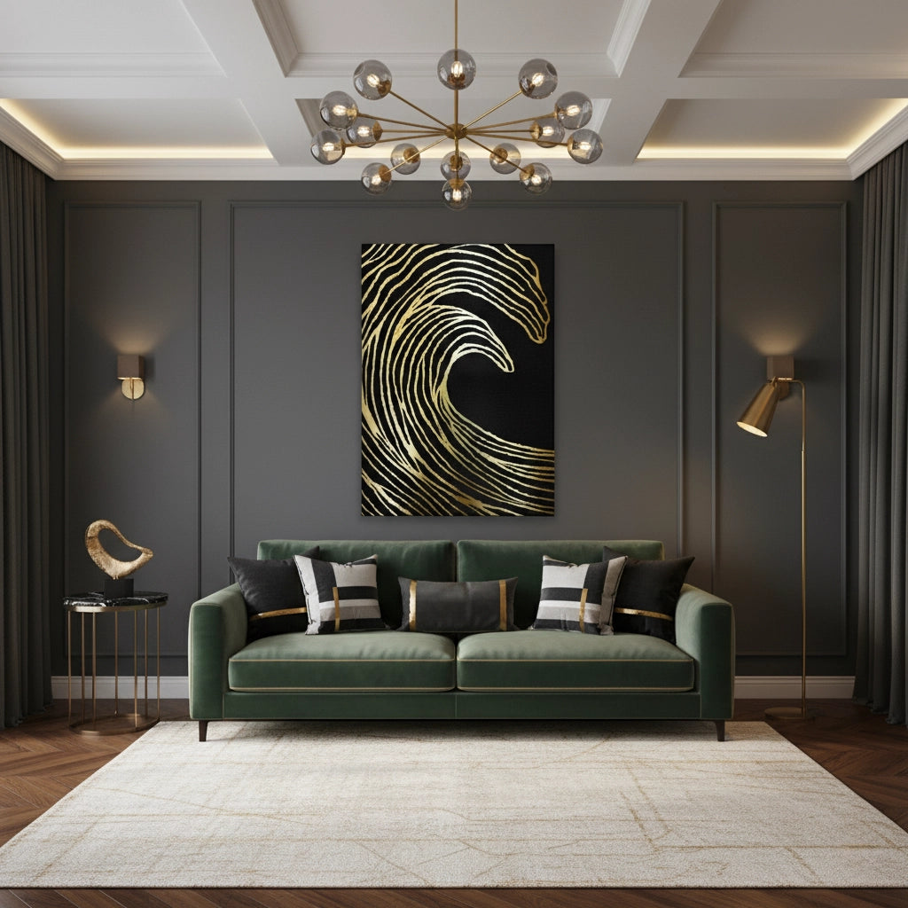 Gold Wave Abstract - Canvas - Jasmineart.ae