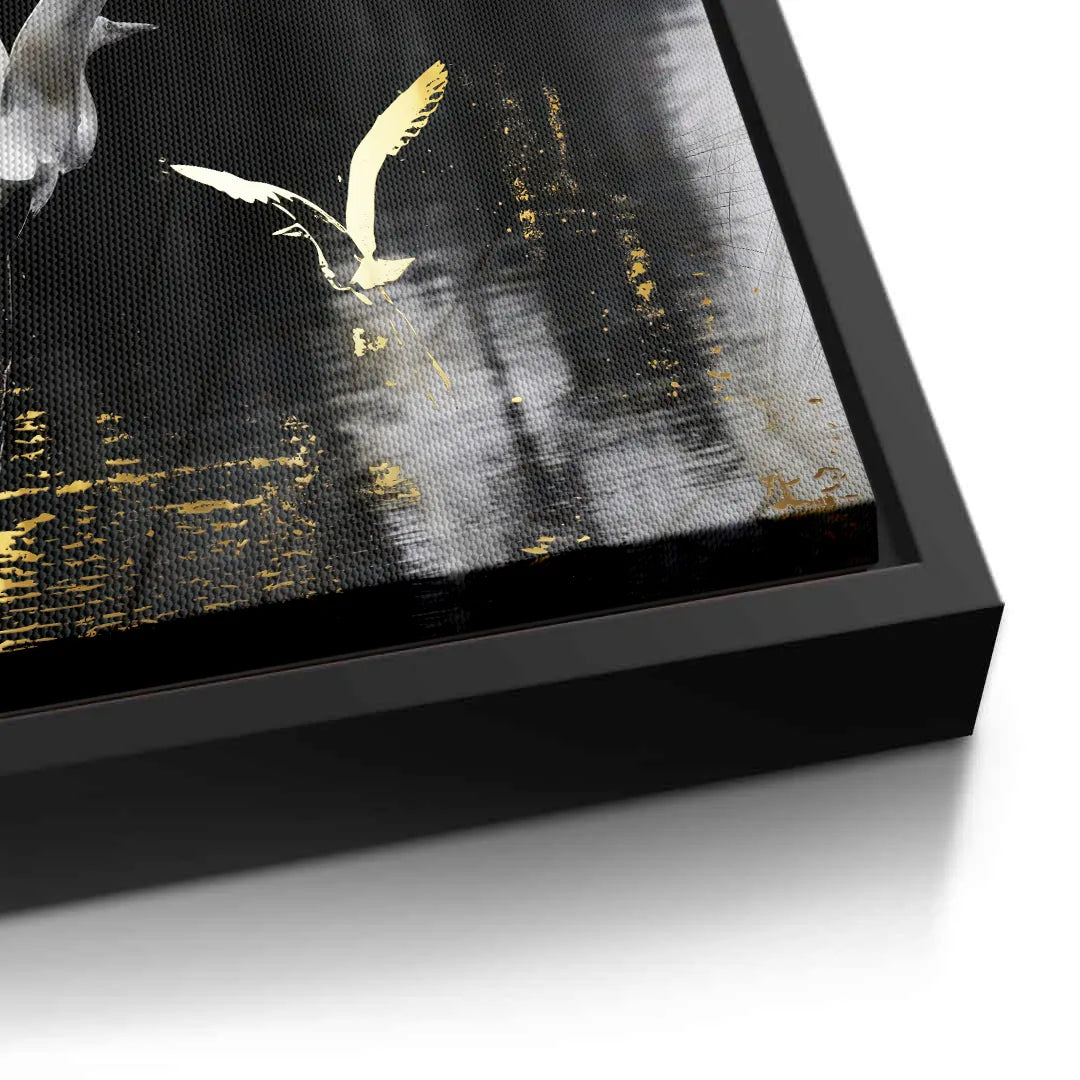 Gold and White Heron - Canvas - Jasmineart.ae
