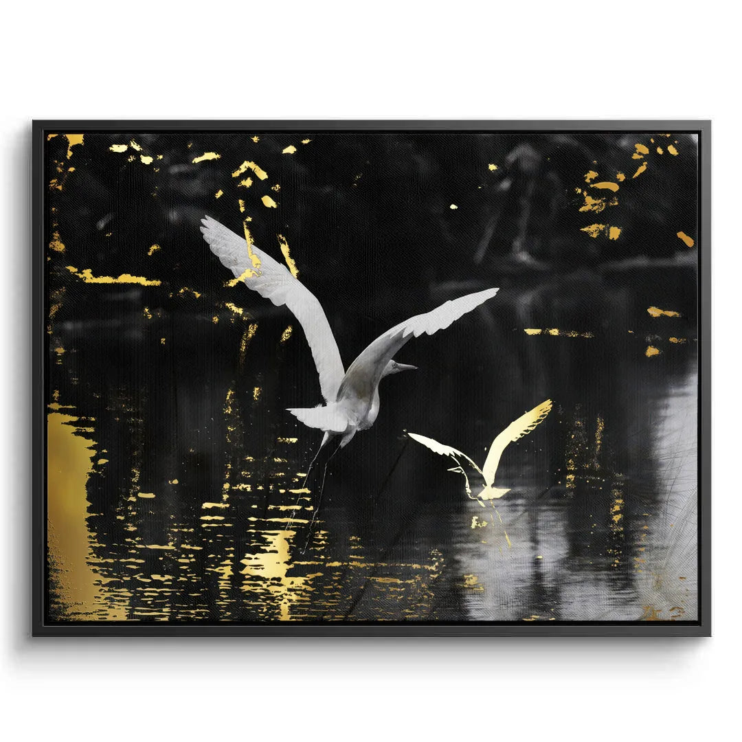 Gold and White Heron - Canvas - Jasmineart.ae