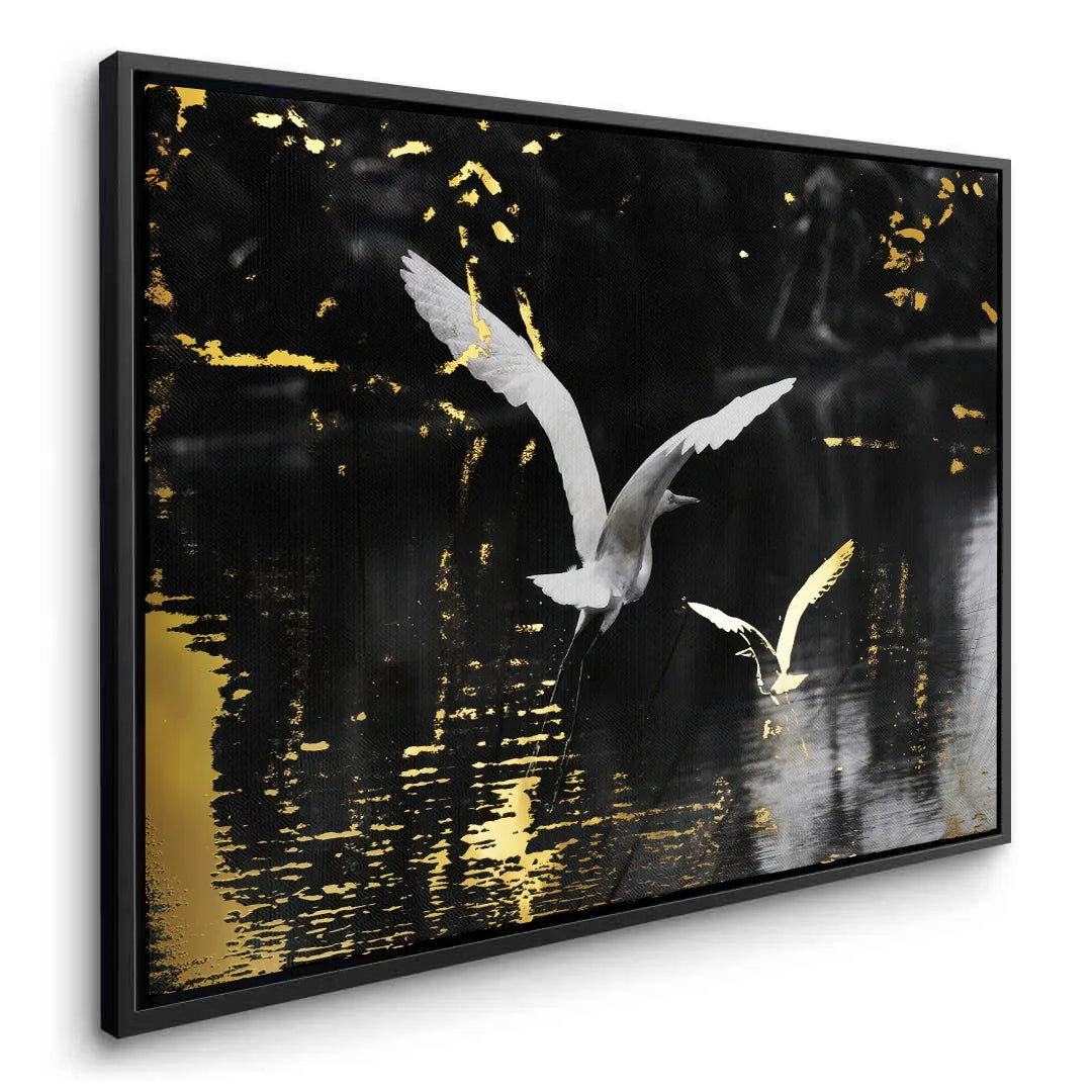 Gold and White Heron - Canvas - Jasmineart.ae