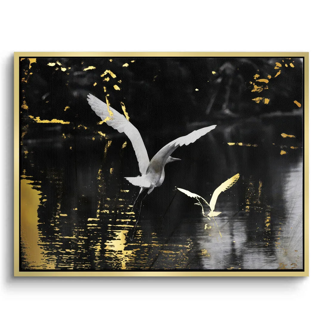Gold and White Heron - Canvas - Jasmineart.ae