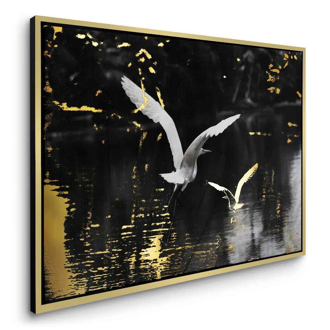 Gold and White Heron - Canvas - Jasmineart.ae