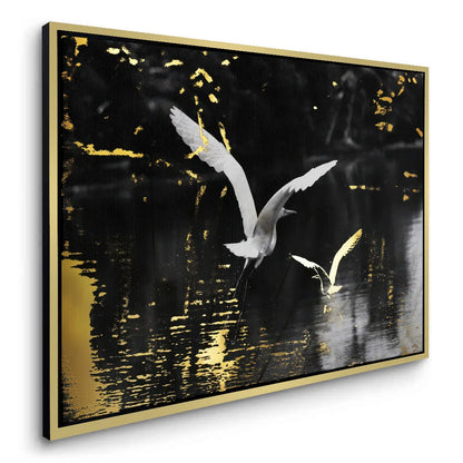 Gold and White Heron - Canvas