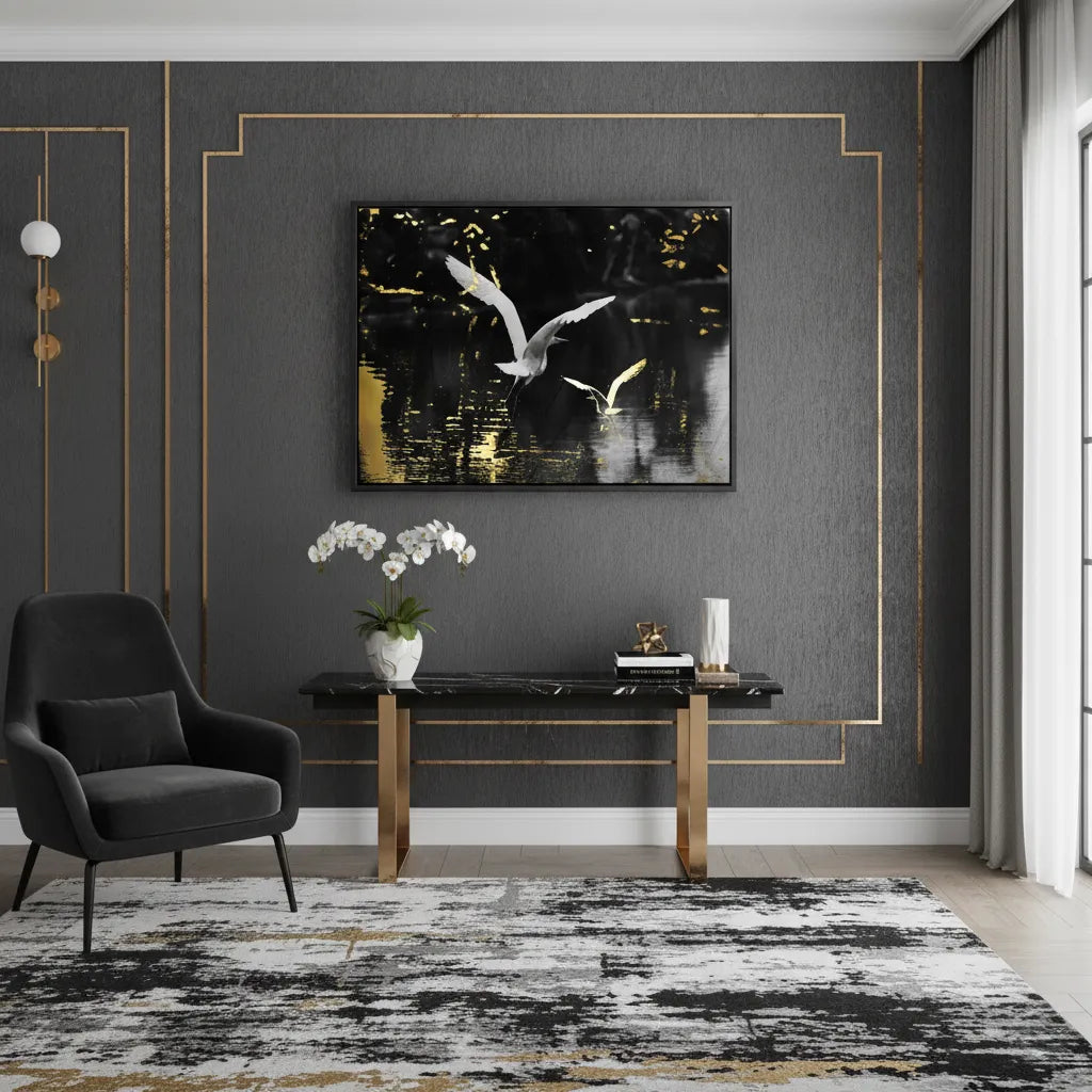 Gold and White Heron - Canvas - Jasmineart.ae