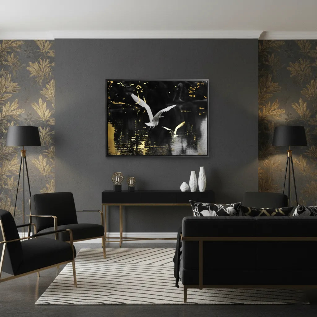 Gold and White Heron - Canvas - Jasmineart.ae