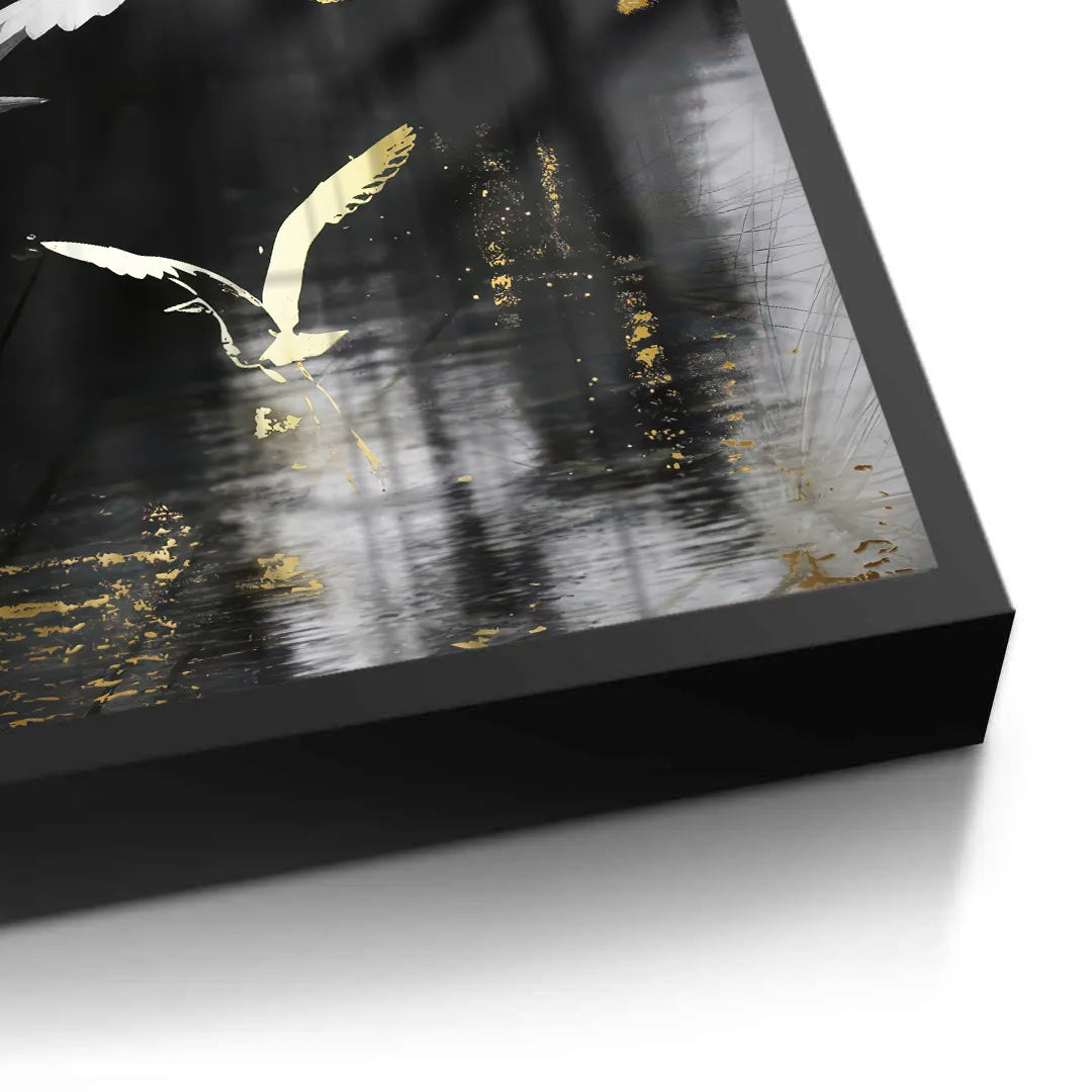 Gold and White Heron - Fine Art - Jasmineart.ae