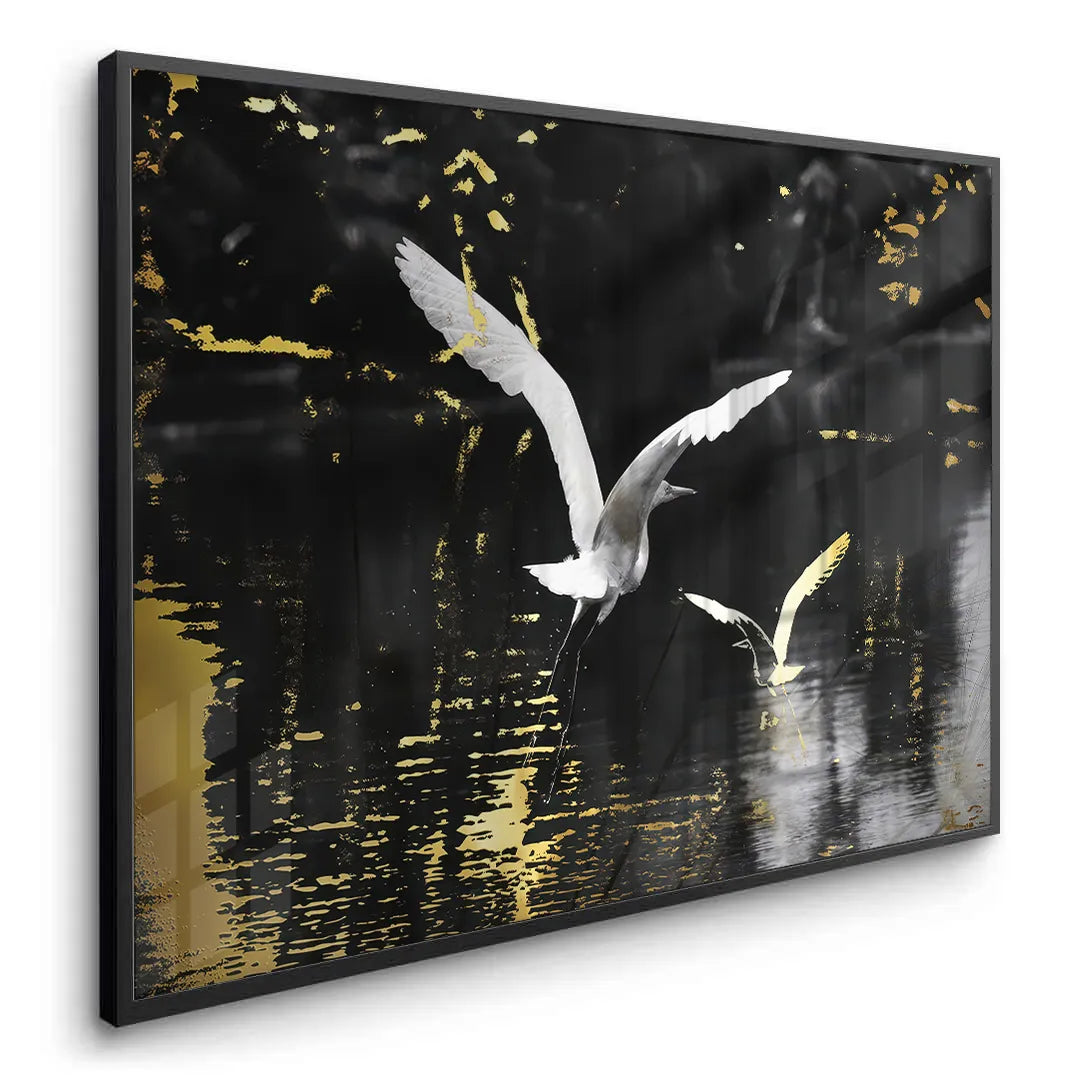 Gold and White Heron - Fine Art - Jasmineart.ae