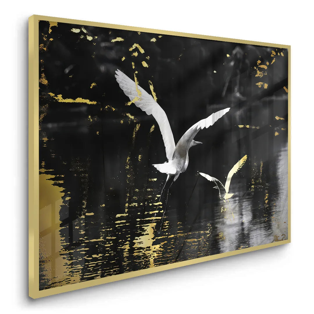 2Gold and White Heron - Fine Art