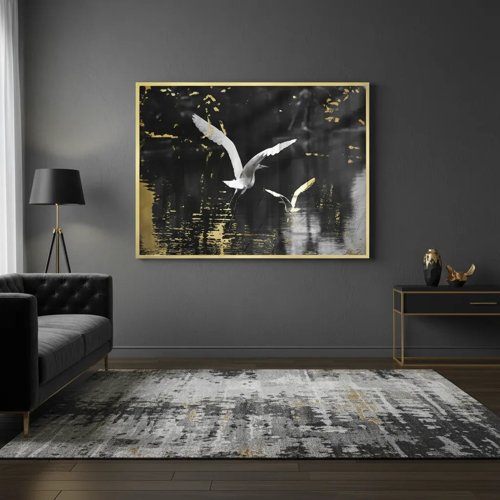 Gold and White Heron - Fine Art - Jasmineart.ae