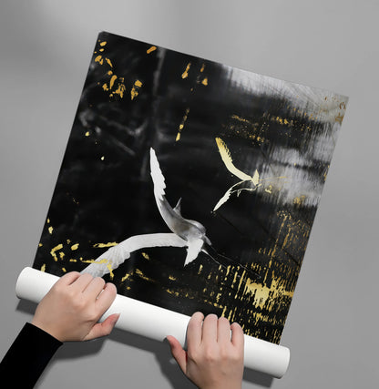 Gold and White Heron - Poster